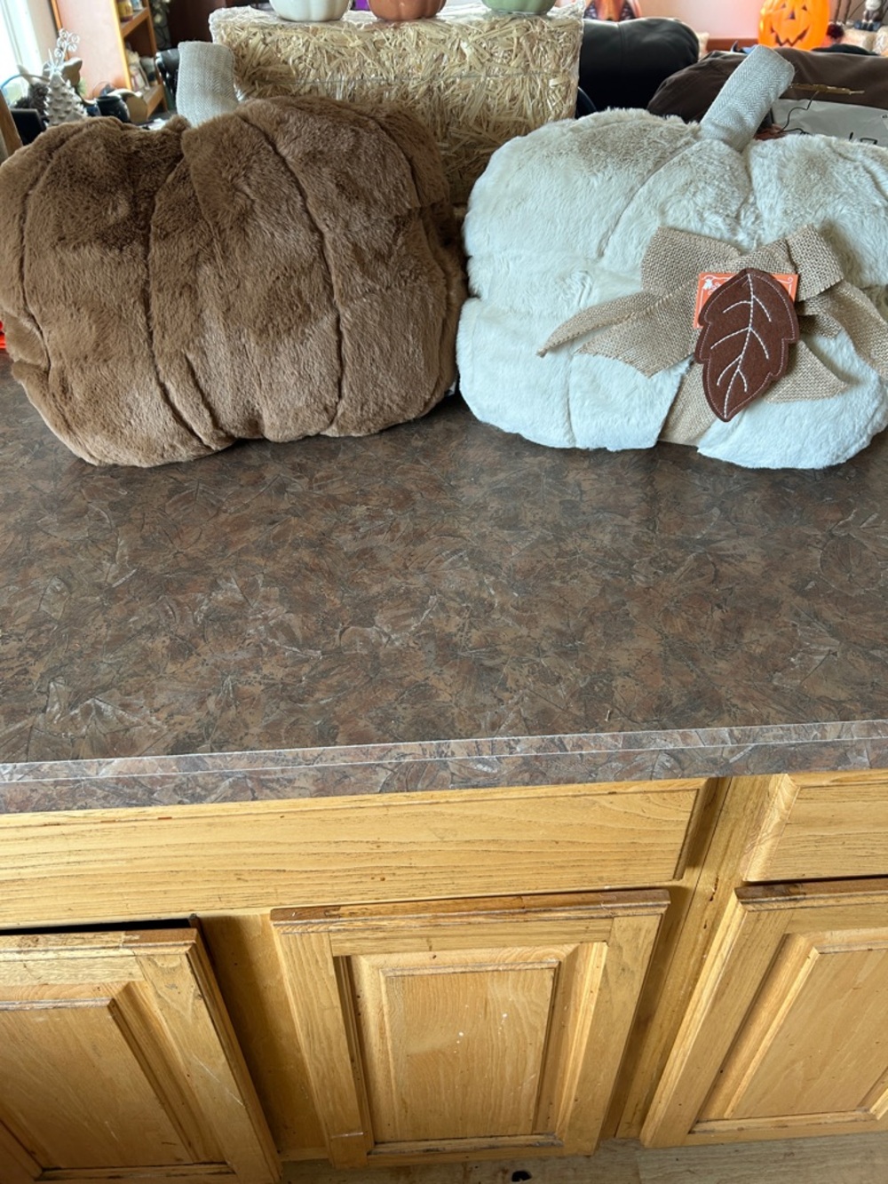 Martha Stewart Set of Two Faux Fur Pumpkin Decorative Pillows